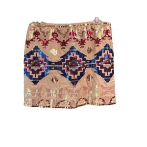 Hot & Delicious Sequin Aztec Skirt Size Medium Boutique Lined Pull On
